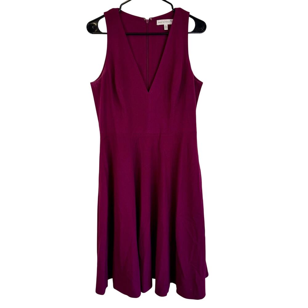 Dress the Population Size Large Catalina Fit & Flare Dress Dark Magenta V Neck